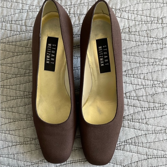 Stuart Weitzman Brown Satin SquareToe Pumps Size 10 - Picture 7 of 11